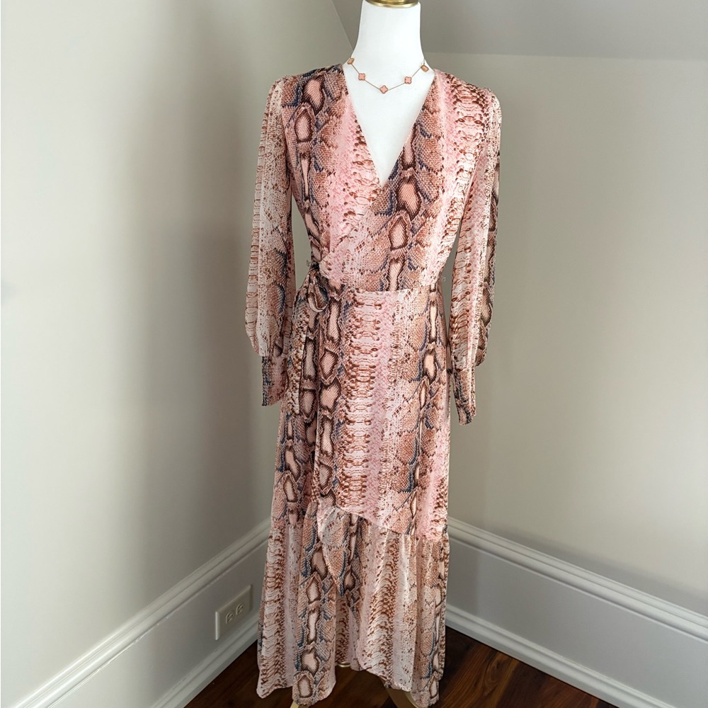 Elegant Pink Snake Print Dress